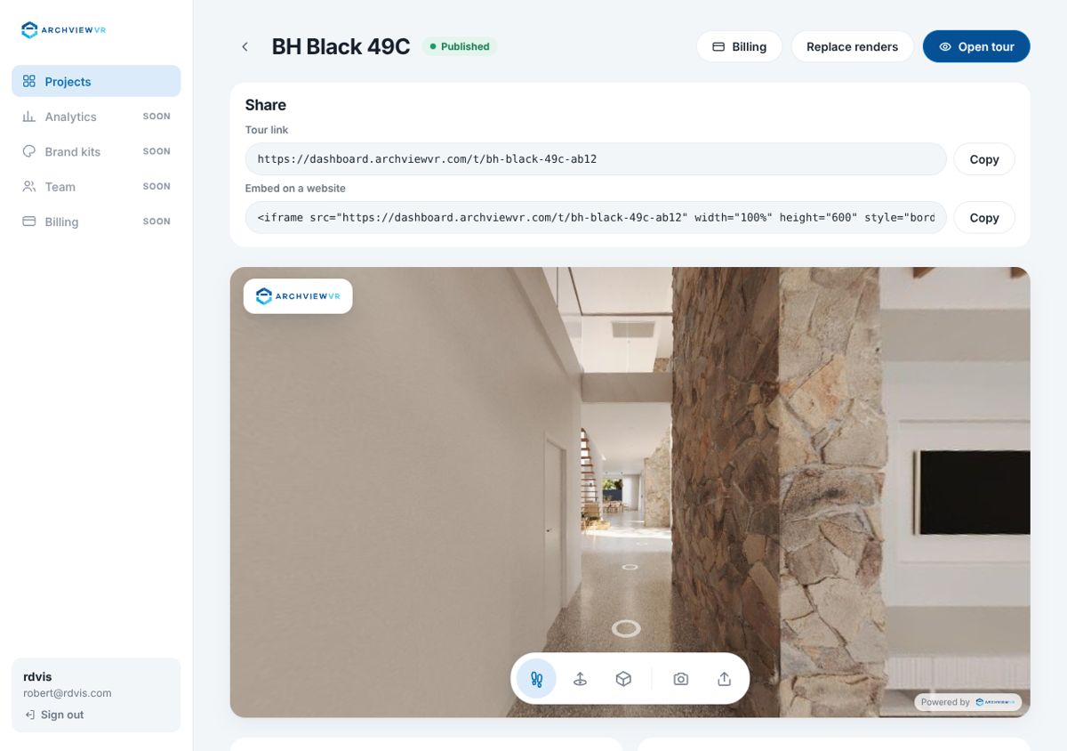 A published project with its share link